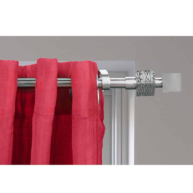 Adjustable Single Curtain Rod 50"-82" with Textured Square Finials and Brackets - 50" to 82" L x 3/4" D