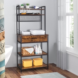 5 Tier Kitchen Bakers Rack with 10 S Hooks and 1 drawer Rustic Brown Bed Bath Beyond 36653363
