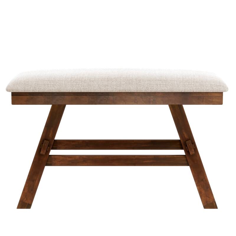 6-Piece Wood Counter Height Dining Table Set with Storage Shelf, Kitchen Table Set with Bench and 4 Chairs,Rustic Style Cushion