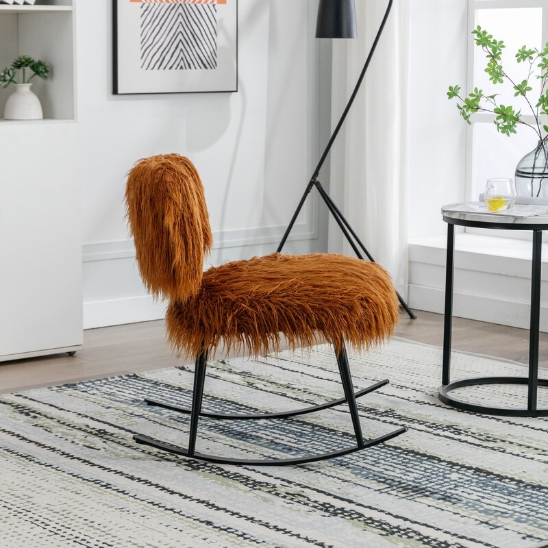 Faux Fur Plush Rocking Chair Baby Nursing Chair with Metal Rocker