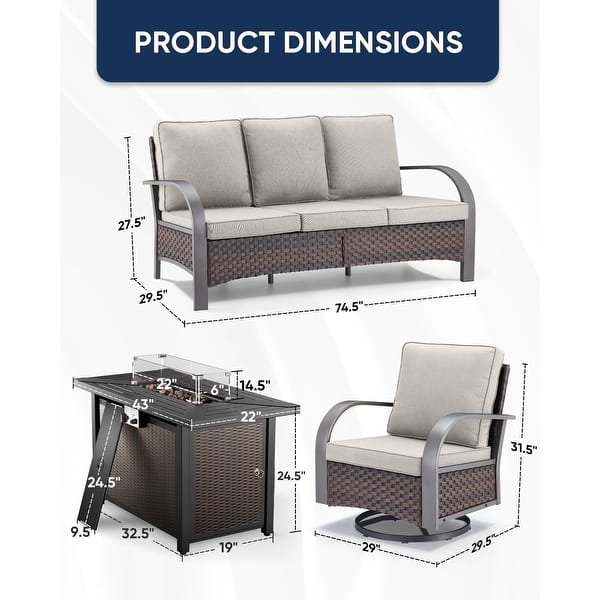 dimension image slide 25 of 48, Pocassy Outdoor Patio Furniture Set