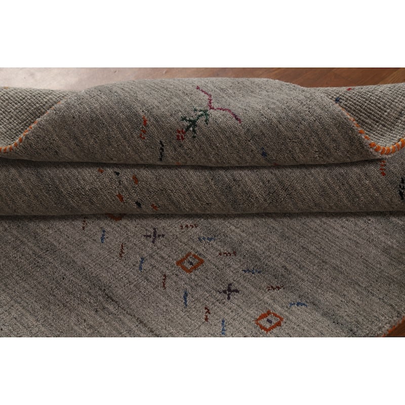Hand Knotted Oriental 100% Wool Carpet Tribal Animal Pictorial Greys & Charcoal Gabbeh Area Rug - 5' 11'' X 3' 11''