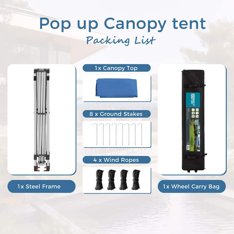 10x10 Pop-up Canopy Portable Lightweight FoldingTent, Adjustable Height Instant Gazebo Canopy with Wheeled Bag