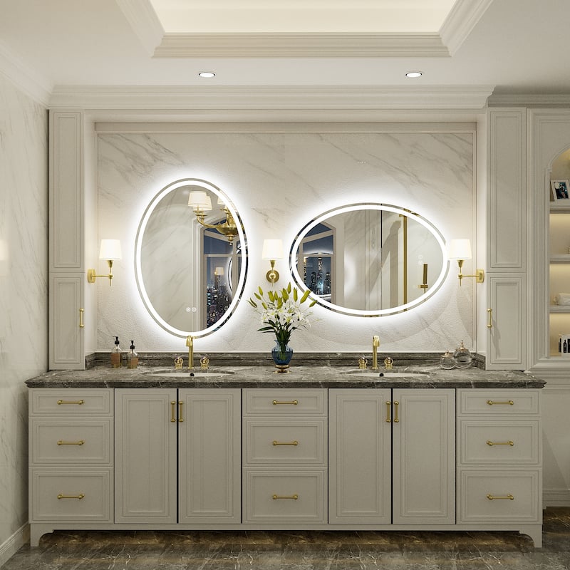 UL Certified Oval LED Double Anti-fog Tempered Glass Wall Bathroom Vanity Mirror