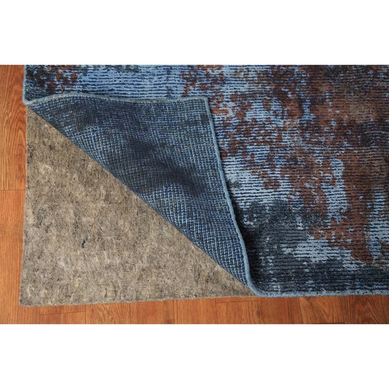 All-Over Blue Abstract Indian Area Rug Handmade Wool Carpet - 9'11"x 13'2"