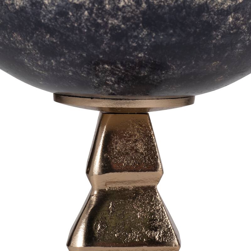 Modern Decorative Round Metal Bowl with Stand - 11", Ivory & Blue - 11.0"