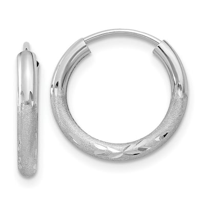 Curata 14k White Gold 2x12mm Diamond-Cut Endless Hoop Earrings