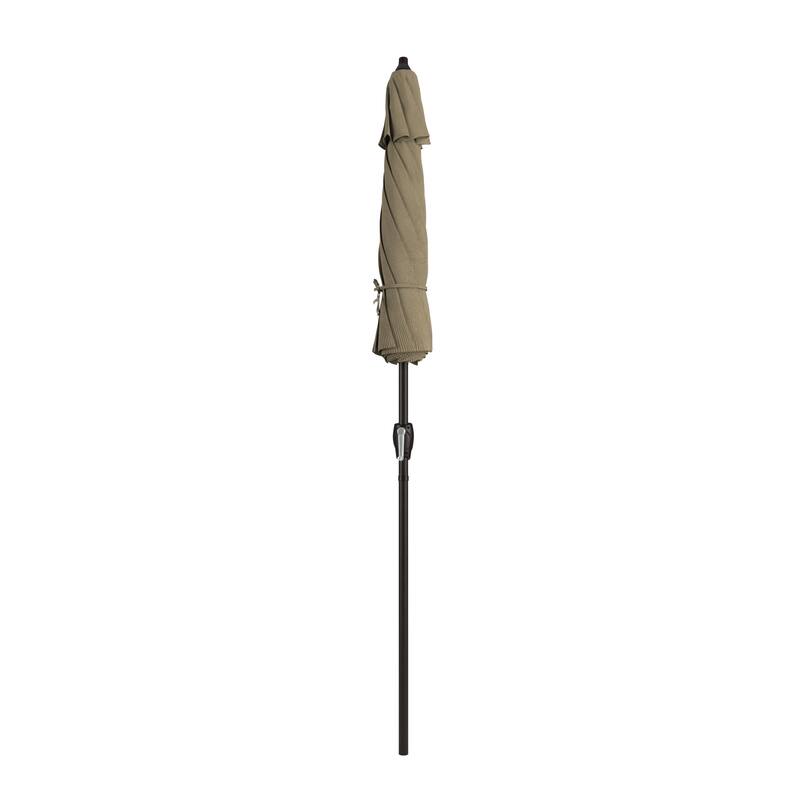 California Umbrella 7.5' Round Crank Lift Auto Tilt 8 Rib Aluminum Patio Umbrella, Bronze Finish, Olefin Royal Blue Fabric