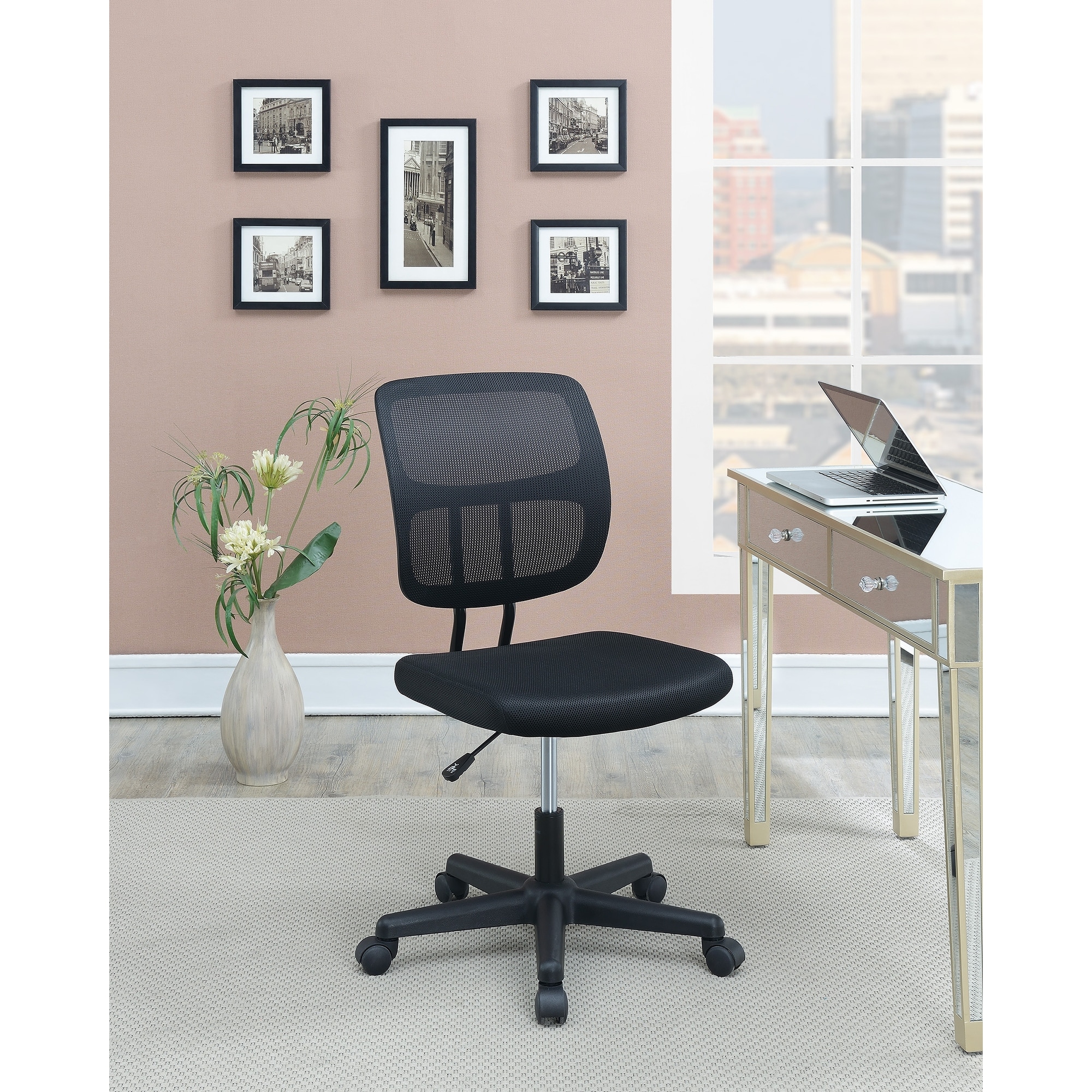 Volharding kassa Tegenstander Poundex Adjustable Height Office Chair in Black Mesh Material - N/A - -  38256686