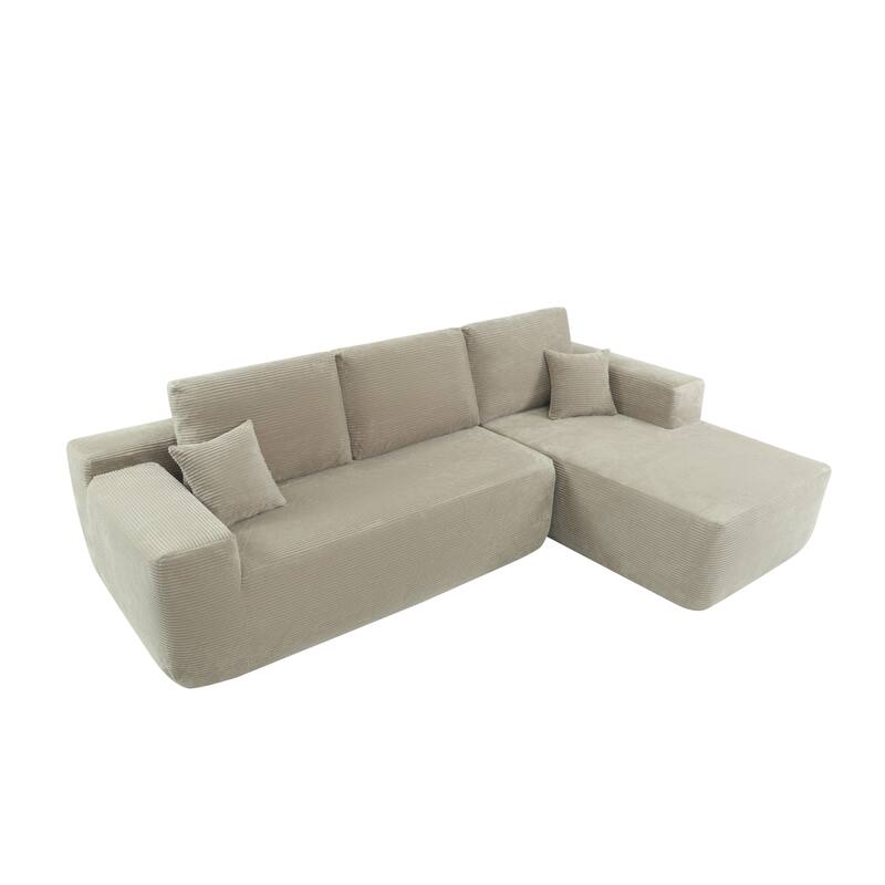 Modular Sectional Sofa with L-Shape Chaise Lounge, Corduroy Deep Seat Cloud Couch, Corner Upholstered Sofa with 2 Pillows