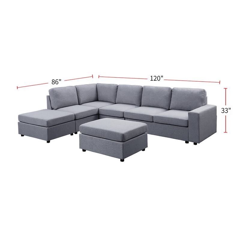 7 Seat Reversible Modular Sectional Sofa with Ottoman