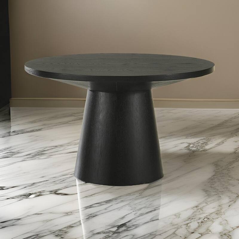 Yuvi 29 Inch Coffee Table, Round Tabletop, Pedestal Base, Black Finish