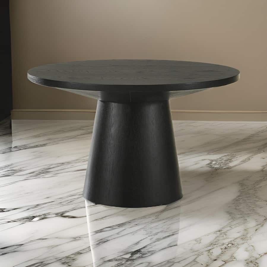 Yuvi 29 Inch Coffee Table, Round Tabletop, Pedestal Base, Black Finish