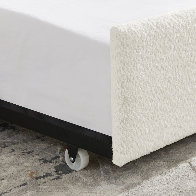 Boucle Fabric Daybed with Trundle Upholstered Tufted Sofa Bed