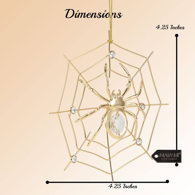 Matashi 24K Gold Plated Crystal Studded Lucky Spider Hanging Ornaments for Christmas Tree Spider Miracle Traditions, Home Decor