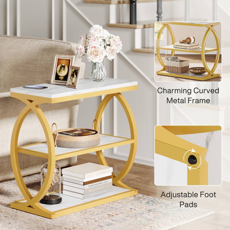 Small 3-Tier End Table for Living Room, Industrial Wooden Side Table with Metal Frame, Rustic Brown