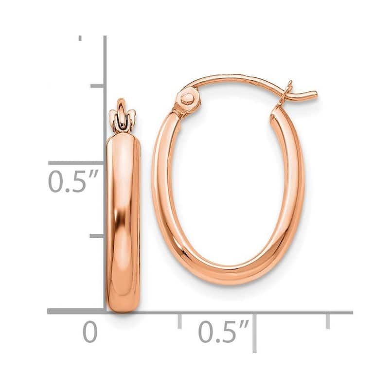 Curata 10k Rose Gold Polished Half Round Oval Hoop Earrings - 20x3.75mm