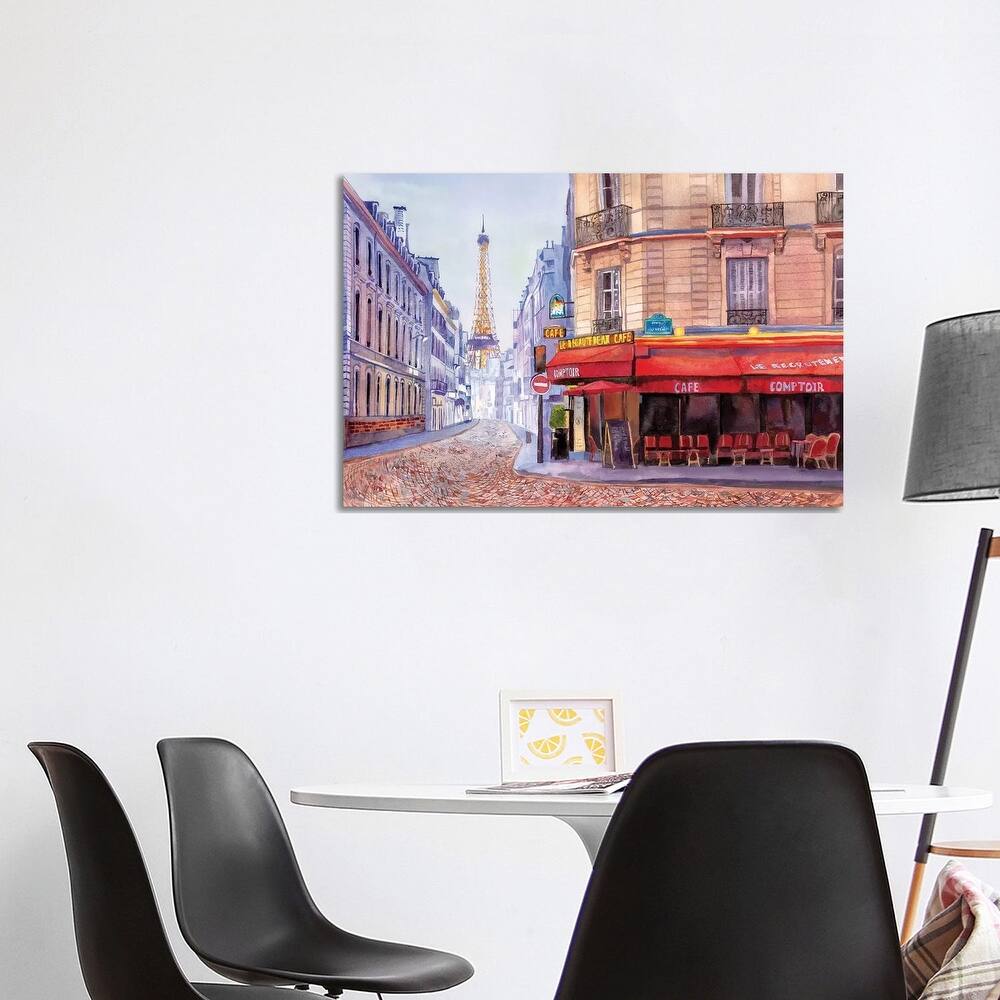 iCanvas "Paris Cafe w/Eiffel" by Bannarot Canvas Print