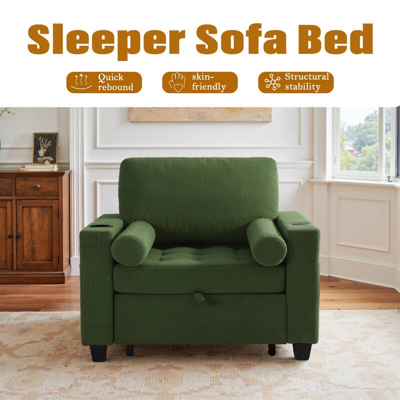 2 Set 3-in-1 Adjustable Recline Convertible Chair Bed Sleeper with USB Port