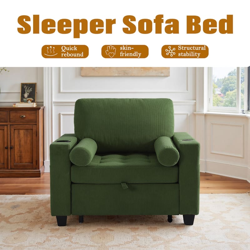 39" Adjustable Recline Convertible Sleeper Accent Chair with USB Port