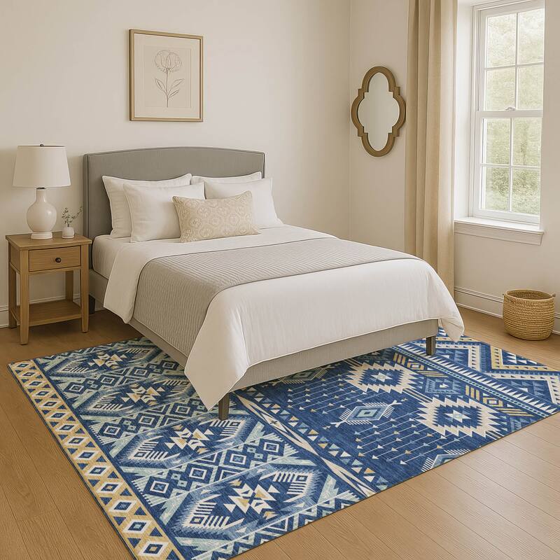 Premium Washable Super Soft Global Inspiration Mayfield Rug - Navy - 8' x 10'