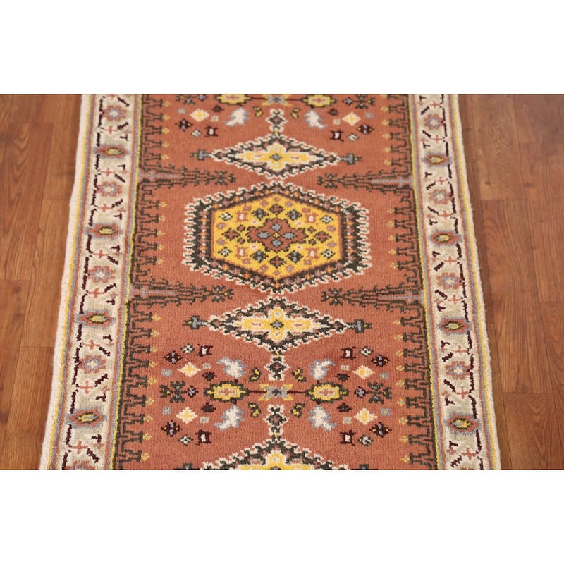 Orange Viss Indian Runner Rug Hand-Knotted Wool Carpet - 2'6" x 8'0"
