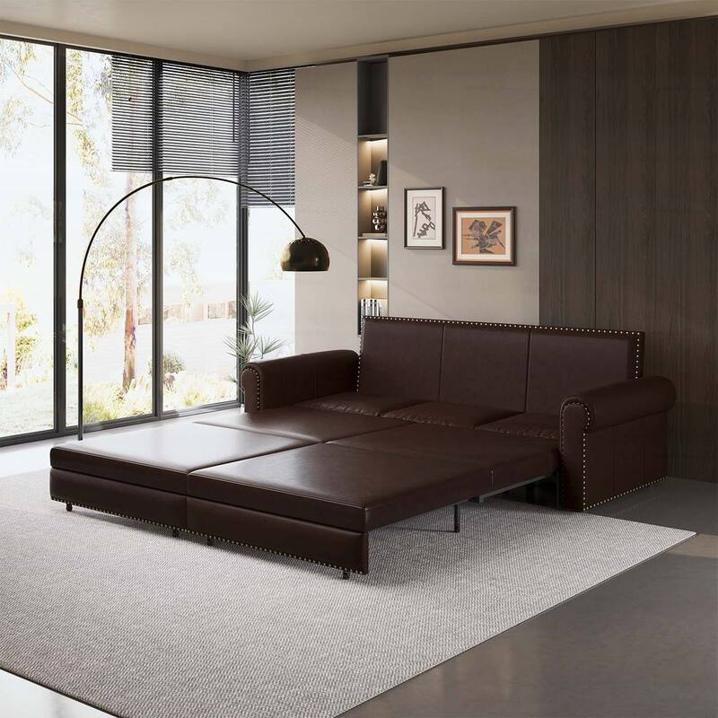 Pull Out Sofa Bed with Nailhead Trim & Rolled Arm,Multi-Functional for Living Room