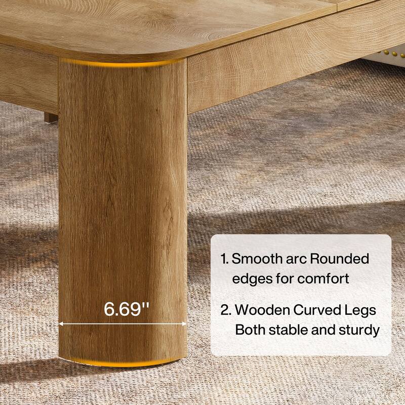 39.37" Square Coffee Table for Living Room, Farmhouse Cocktail Center Table with Wooden Curved Legs
