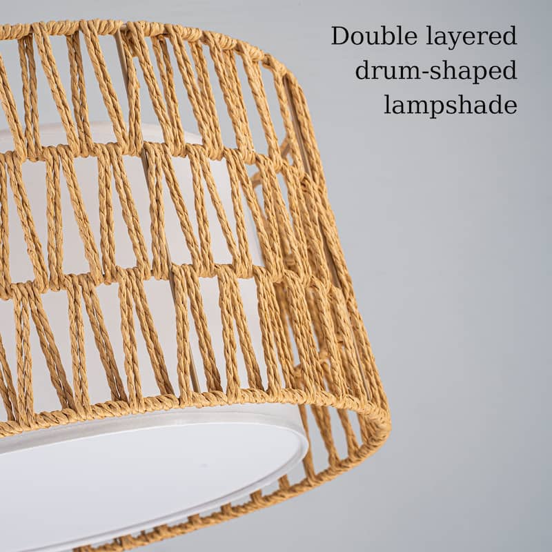 Farmhouse 1-Light Drum Pendant Light with Woven Shades - Black