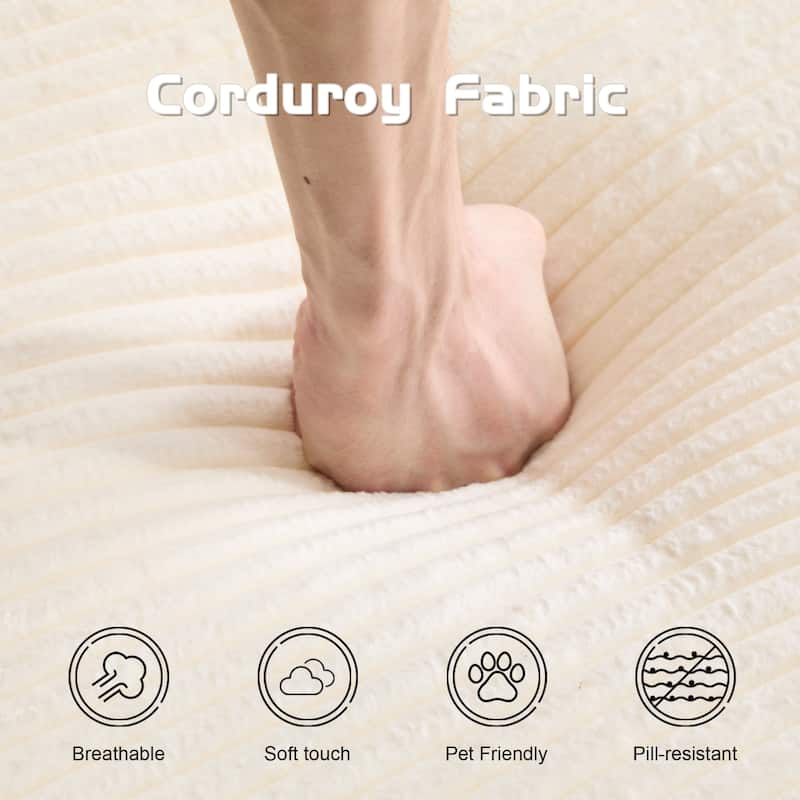 Floor Corduroy Deep Seat Loveseat Sofa with Folding Mattress Convertible Sleeper Sofa Bed with Reversible Cushion and Pillows