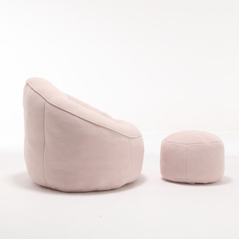 Pink Modern 40" Microfiber Upholstered Accent Chair with Ottoman and Padded Foam Padding Compressed for Living Room