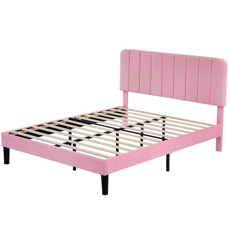 Javlergo Upholstered Platform Bed Frames with Height Adjustable Headboard, Sturdy Wooden Slats/Noise-free