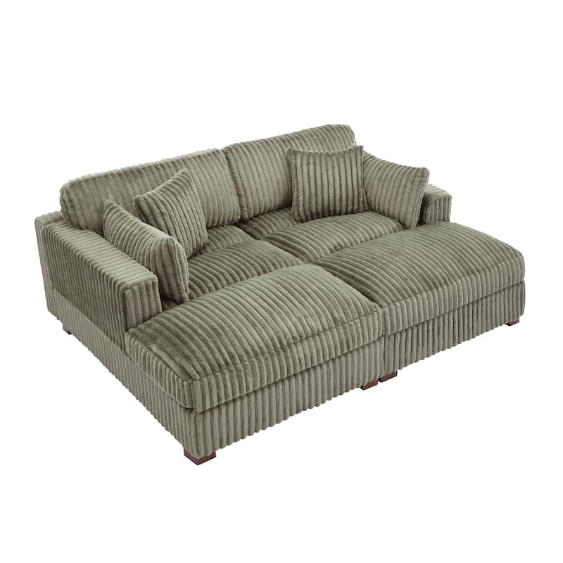 82" W Plush Corduroy Modular Sectional Sofa Chaise Lounge