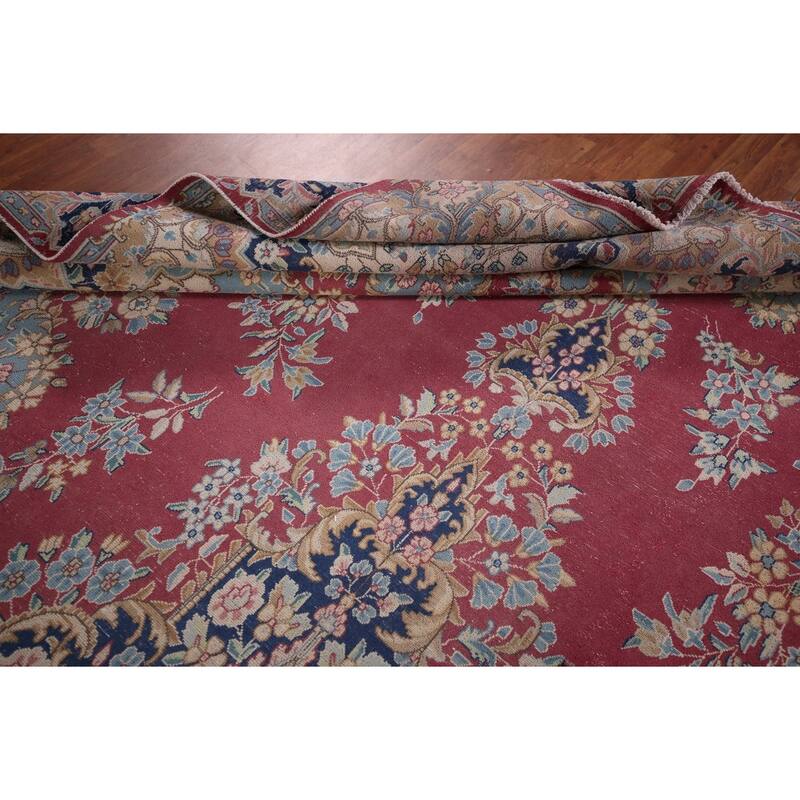 Vintage Kerman Persian Large Vintage Area Rug Hand-Knotted Wool Carpet - 9'8"x 15'11"