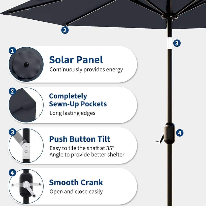 9 Ft Patio Umbrella with Solar Lights for Pool, Deck, Backyard