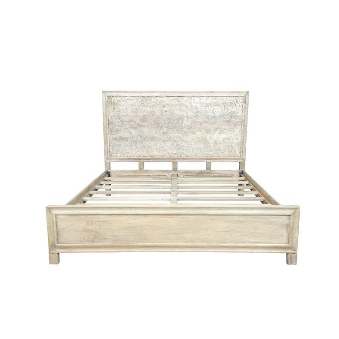 HomeRoots Gray Carved Abstract Solid Wood King Bed Frame