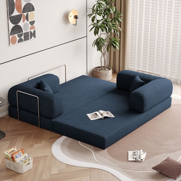 Romision Round Arm Corduroy Fabric Convertible Sleeper Rectangle Sofa On Sale Bed Bath Beyond 41525472