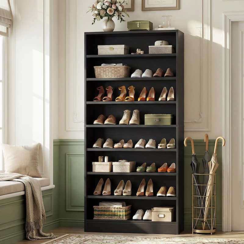 Cimly 45 Pairs Tall Shoe Cabinet, 9-Tier Wooden Shoe Storage Organizer with Adjustable Shelves - Black