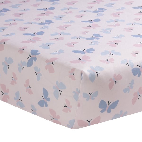 slide 1 of 1, Bedtime Originals Butterfly Meadow Pink/Purple Baby Fitted Crib Sheet