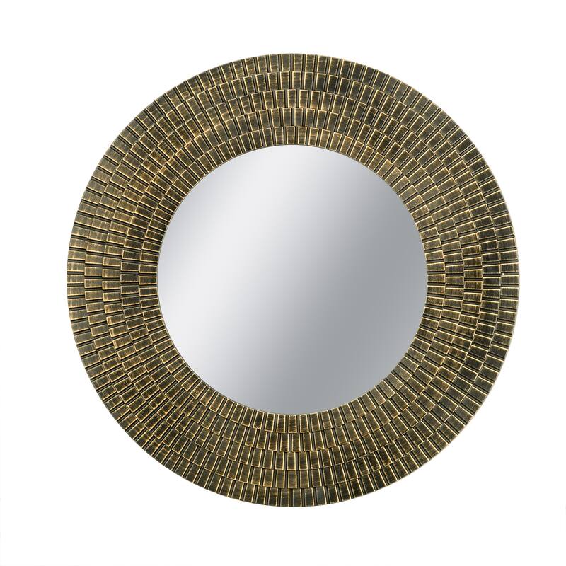 D29.5" Round Gold And Black Wooden Accent Mirror With Woven Texture - Gold+Black - Gold+Black