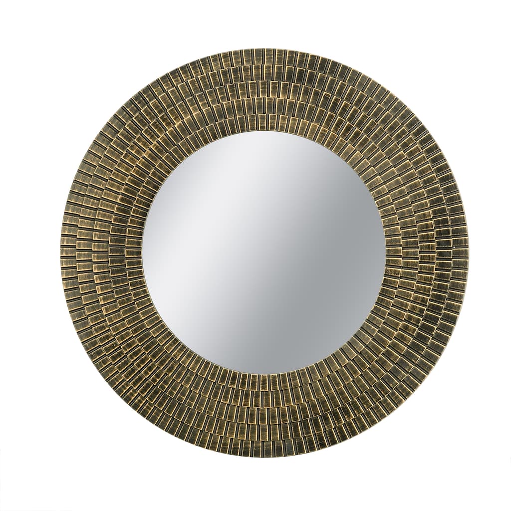 D29.5" Round Gold And Black Wooden Accent Mirror With Woven Texture - Gold+Black