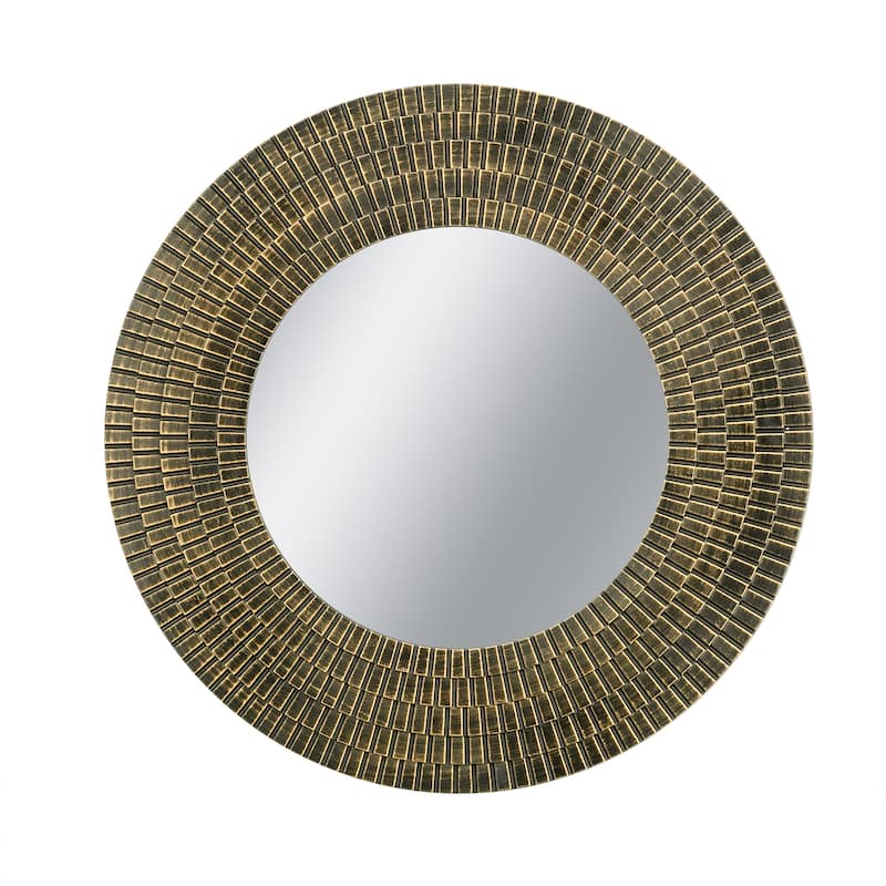 Round Gold And Black Wooden Woven Texture Accent Mirror - Gold+Black