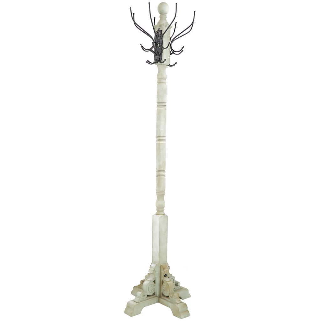 Wood Scroll Vintage Style 12 Hook Coat Rack with Black Metal Hooks - Gray - Roche River Decor