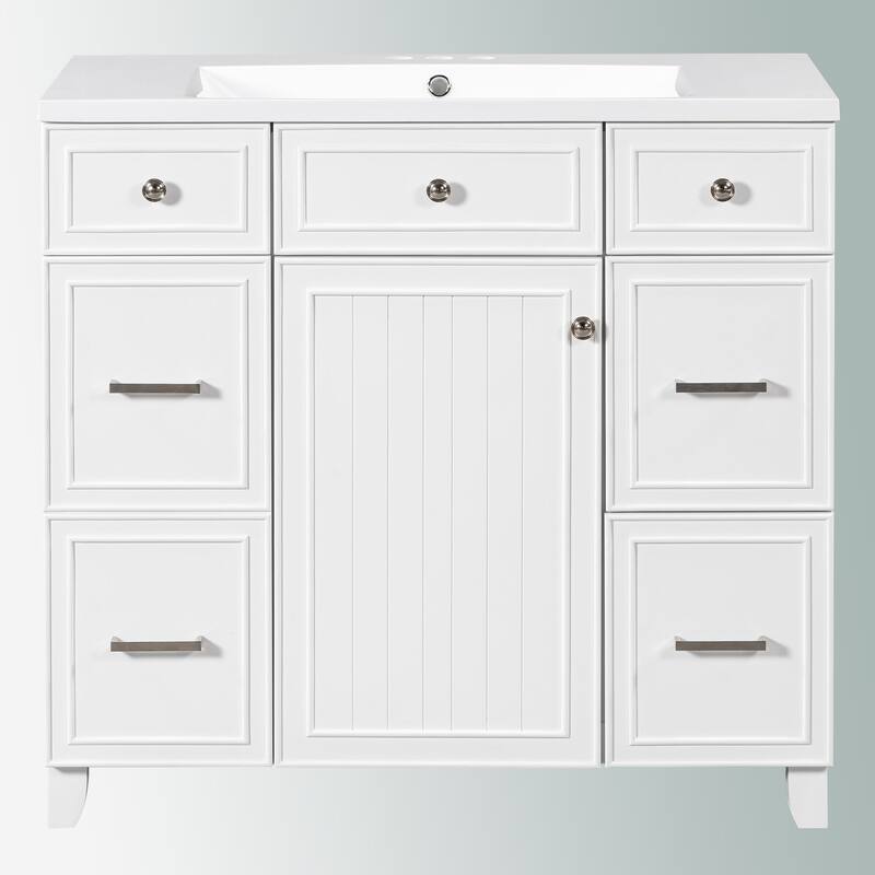 Modern 36-Inch Free-Standing Vanity with Single Sink, Storage Drawers & Adjustable Shelf