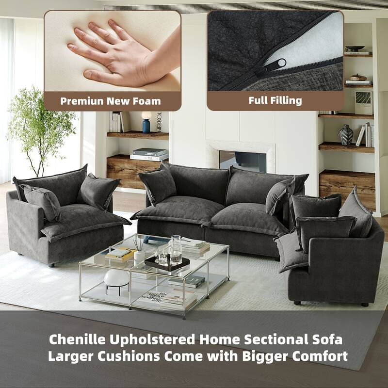 Comfy Cloud Oversized Chenille Modular Sectional Sofa Armchair Set