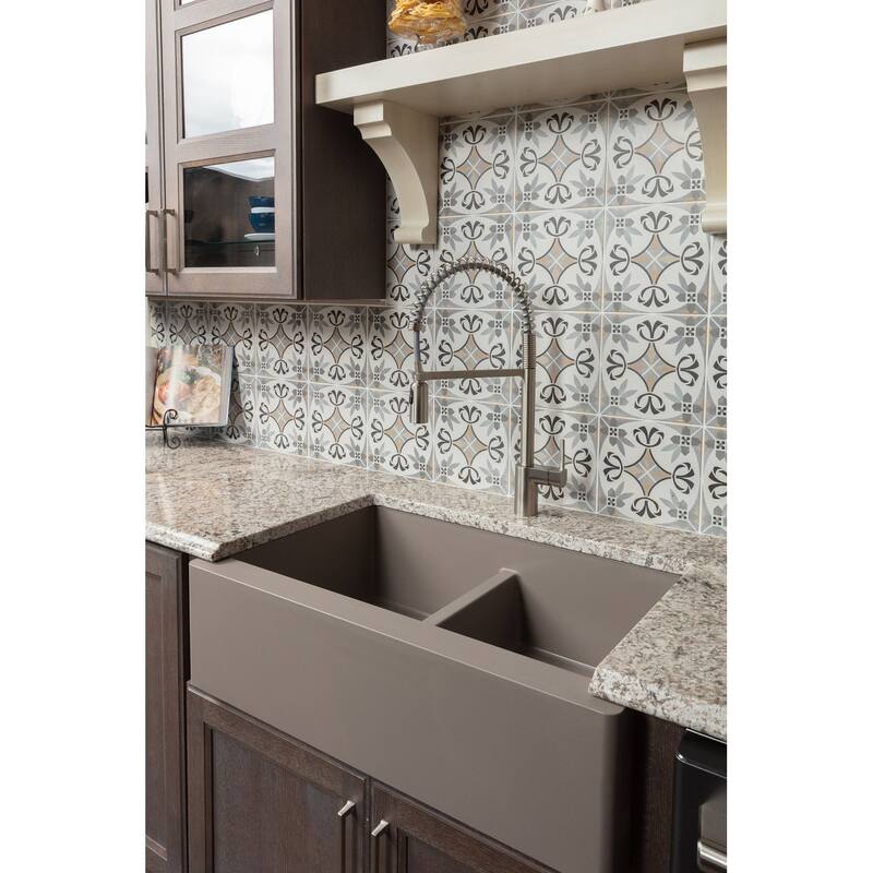 Karran Farmhouse Apron Front Quartz Double Bowl Kitchen Sink Kit