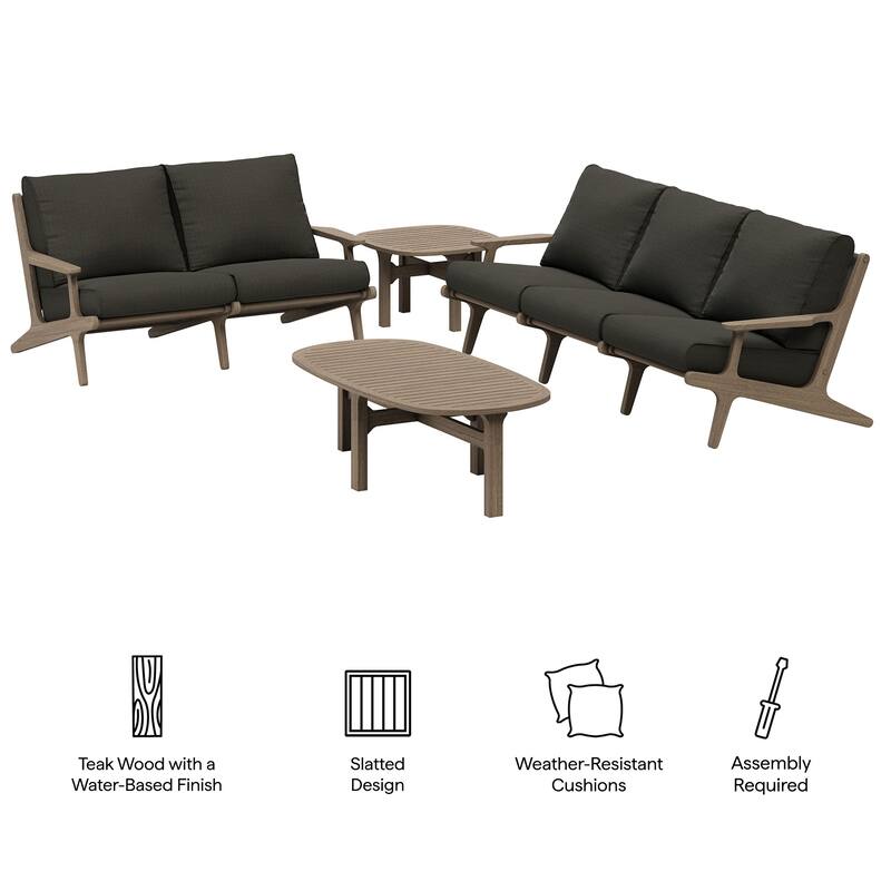 Saratoga 4-Piece Outdoor Patio Teak Wood Furniture Set