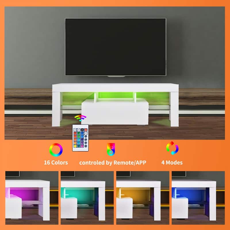 Entertainment Center TV Console Modern TV Stand For Maximum 43 Inch TV，particle Board + Tempered Glass Table Stand