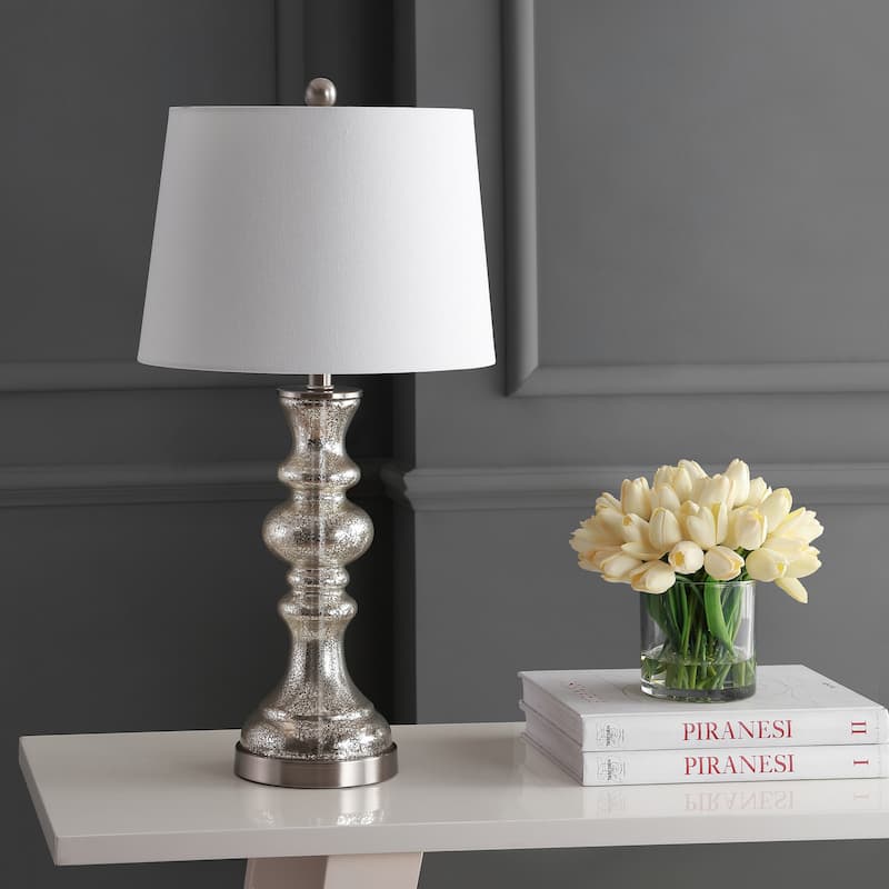 SAFAVIEH Lighting Sabira Amber 27-inch LED Table Lamp - 14" W x 14" L x 27" H - 14Wx14Dx27H - Silver/Ivory