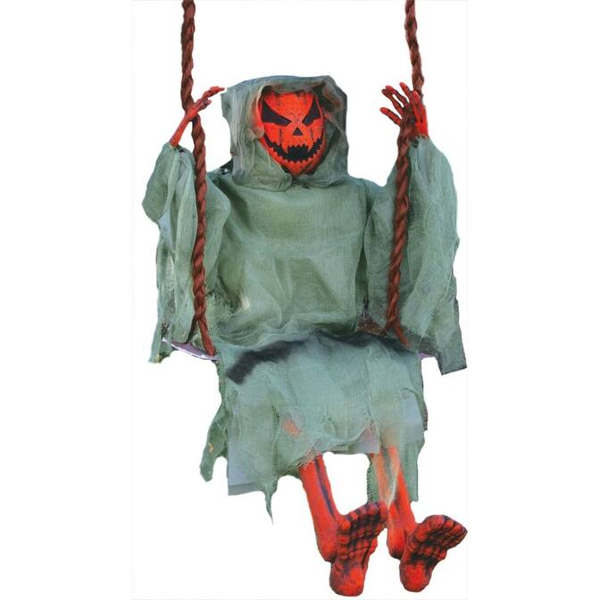 36'' Orange and Green Swinging Dead Pumpkin Halloween Decor